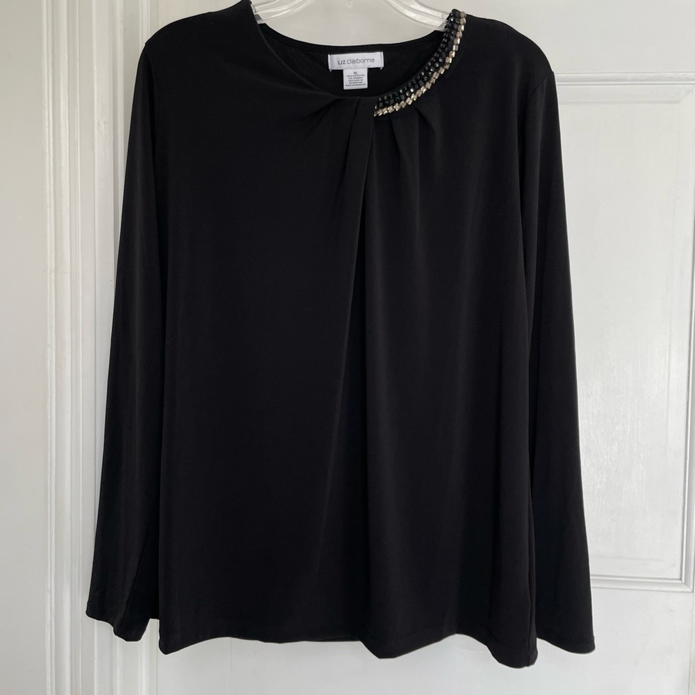Jeweled black blouse, size 1X by Liz Clairborne